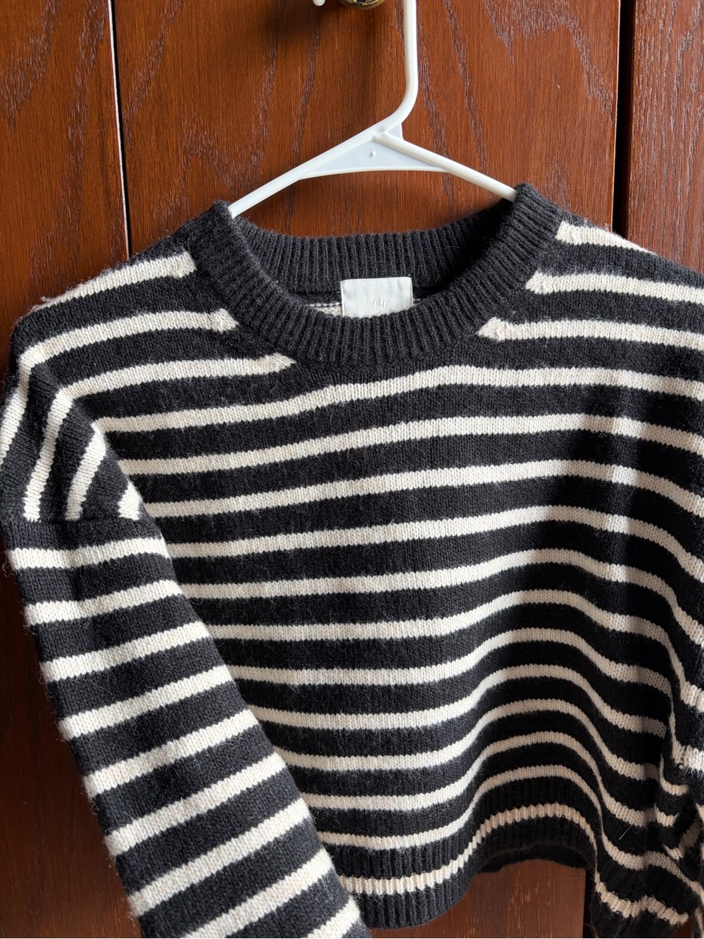 H&M Black and White Striped Crewneck Sweater